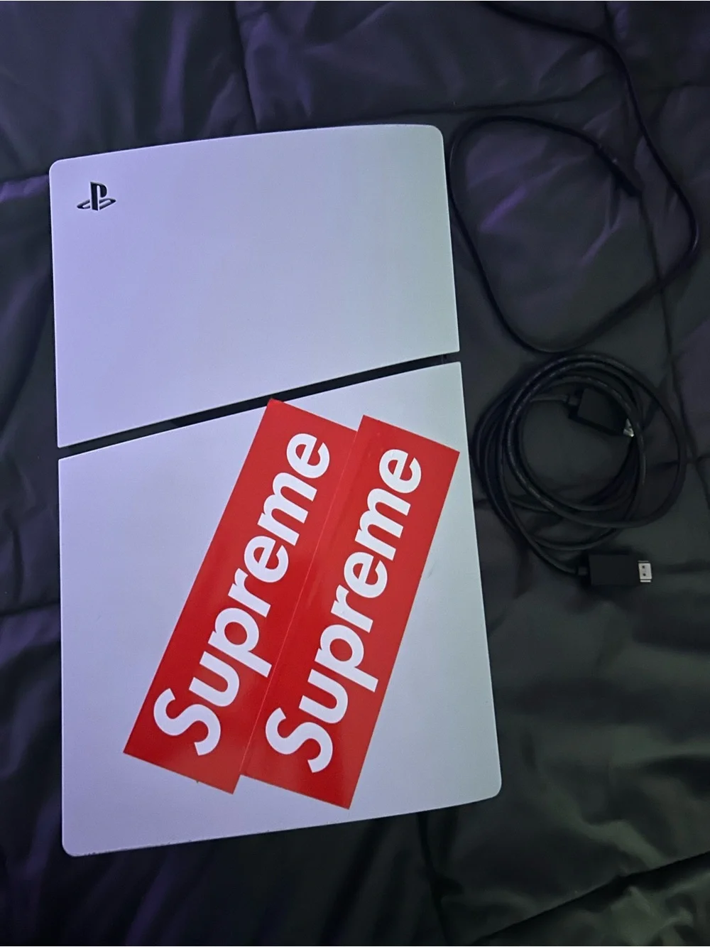 Sony White PlayStation Console with Red Supreme Decals